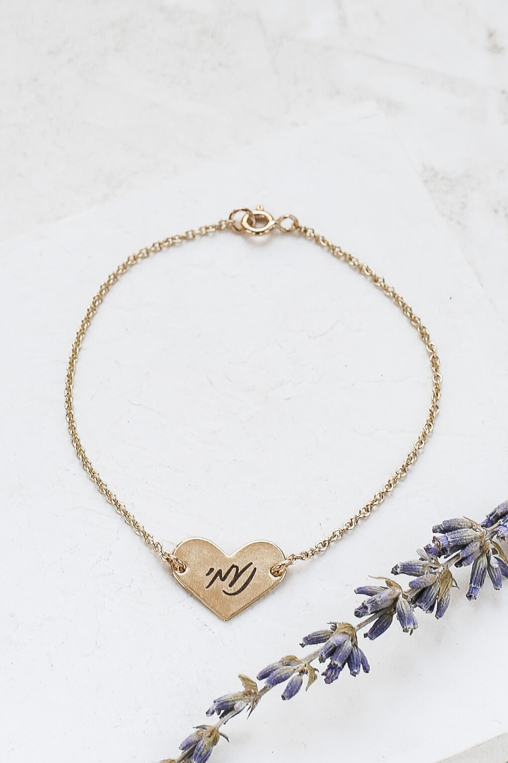 0262202-Custom Engraved 14K Gold Heart Bracelet hebrew-1